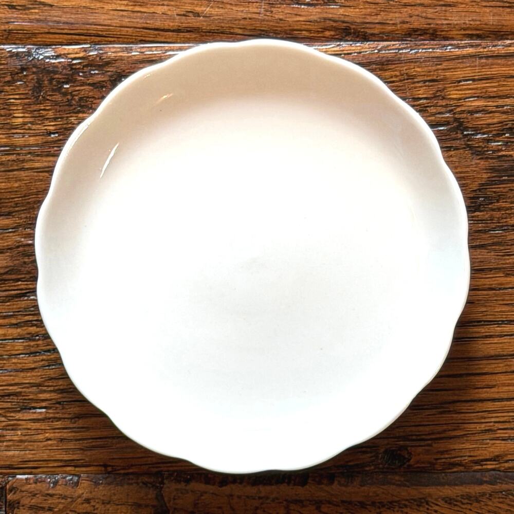 Vintage White Butter Pat Plate | Scalloped Edge Small Porcelain Dish 3.5in